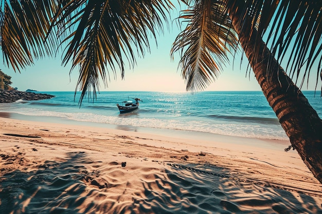 Prachtig tropisch natuurlandschap met strand, zee en oceaan met kokospalmboom