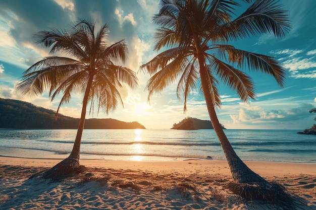 Prachtig tropisch natuurlandschap van strand, zee en oceaan met kokospalmboom