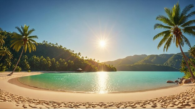 Prachtig tropisch paradijsstrand met wit zand en palmbomen op een zonnige zomerdag