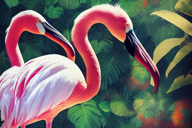 Prachtig tropisch patroon met roze flamingo en palmbladeren