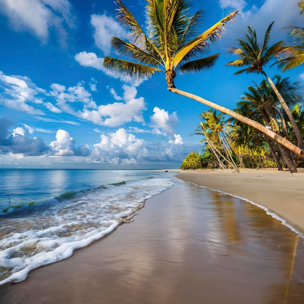 Prachtig tropisch strand en zee met palmboom