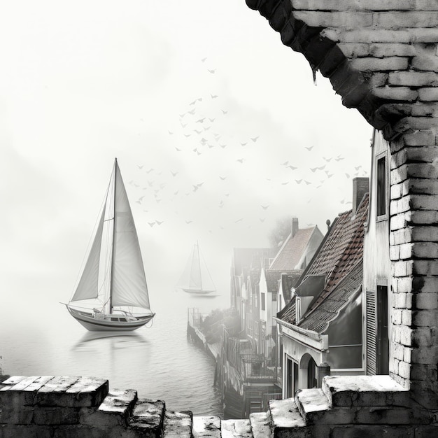 Prachtig uitzicht door de boog op de daken van oude Hollandse huizen