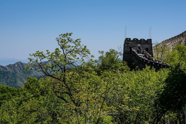 Prachtig uitzicht op de bergen en de muur Grote Muur de grote door de mens gemaakte structuur