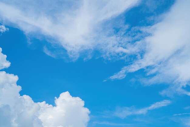 Prachtig uitzicht op de blauwe lucht met wolken bij zonsopgang Gedeeltelijk bewolkt Achtergrond wolk zomer Wolk zomer Hemel wolk helder met zonsondergang Natuurlijke lucht filmische mooie gele en witte textuur achtergrond