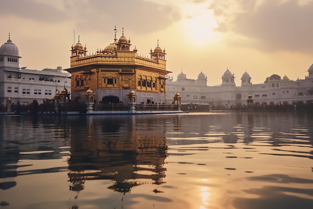 Foto prachtig uitzicht op de gouden tempel in de ochtend