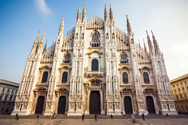 Prachtig uitzicht op de oude gotische torens Het dak van de kathedraal van Milaan op zonnige dag Italië Milaan Cath Generatieve AI