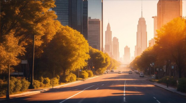 Prachtig uitzicht op de weg tijdens de middag Amerikaanse stad door Generative AI