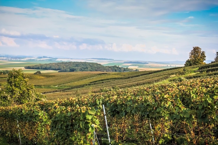 Foto prachtig uitzicht op de wijngaard tegen de hemel