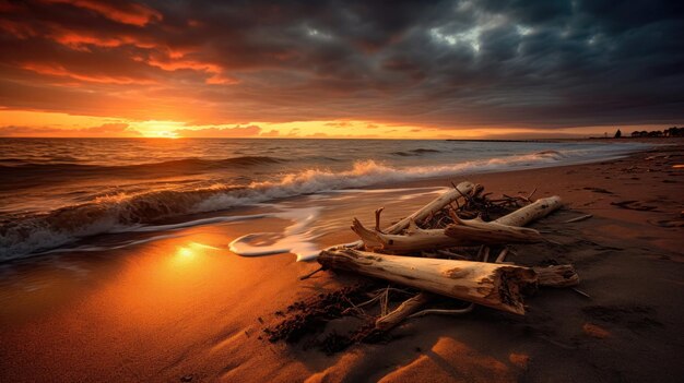 Prachtig uitzicht op de zonsondergang vanaf het strand