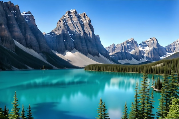 Prachtig uitzicht op Moraine Lake gegenereerd ai