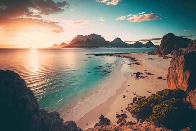 Prachtig uitzicht op zee met een verre berg en een prachtige lucht