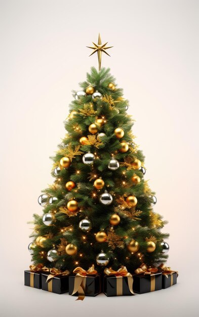 Prachtig versierde kerstboom met veel cadeautjes eronder gemaakt met Generative Al-technologie