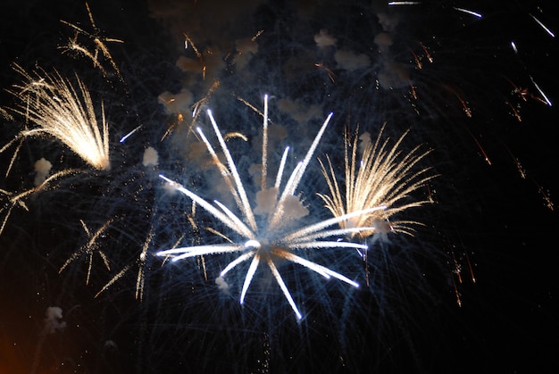 Prachtig vuurwerk op zwarte lucht Kleurrijk vuurwerk Geweldig voor Independence Day New Years