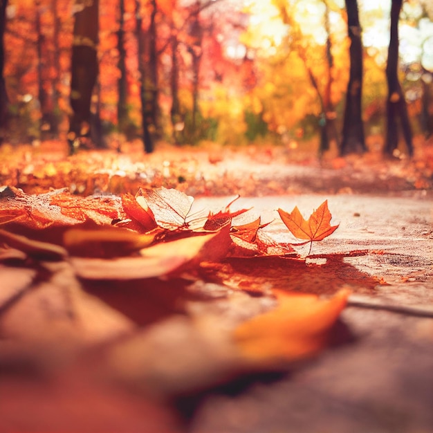 Prachtig wazig herfstlandschap met herfstbladeren in de zon