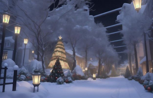 Prachtig winterhuis en kerstboom op de berg