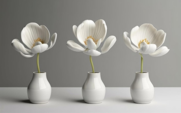 Prachtig wit porselein in de vorm van drie bloemen met behulp van een wit kleurenpalet helder wit