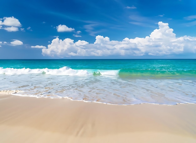 Prachtig zandstrand met wit zand en rollende kalme golf van turquoise oceaan op zonnige dag