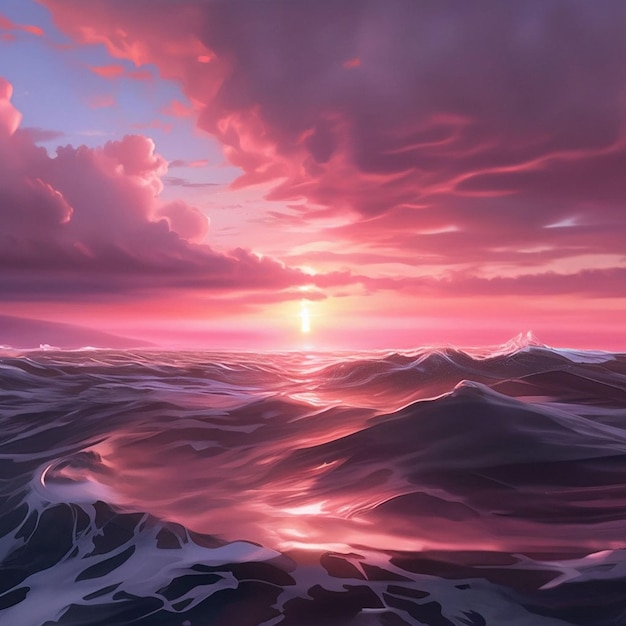 Prachtig zeegebied met golven bij zonsondergang