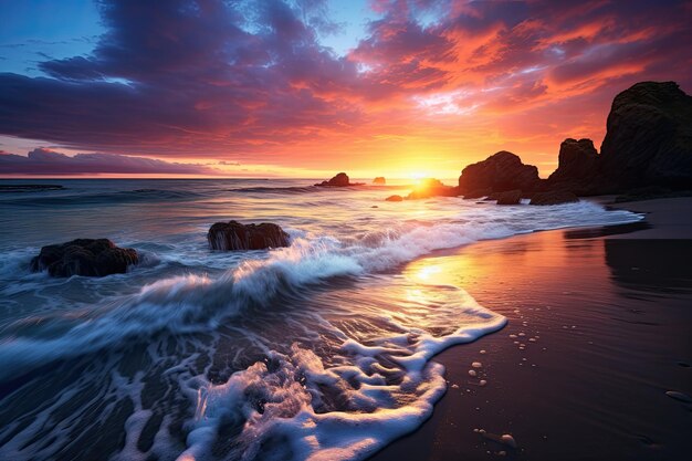 Prachtig zeegezicht bij zonsondergang Natuurcompositie en levendige kleuren AI gegenereerd