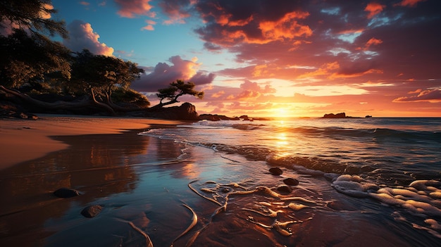 prachtig zeegezicht met golven zonsondergang wolken zee oceaan zonsondergang
