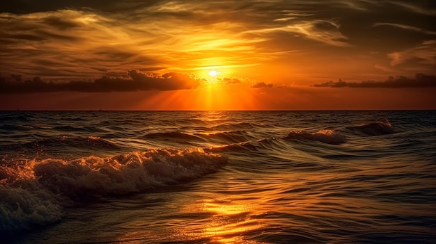 Prachtig zeegezicht Zonsondergang over de zee generatieve ai