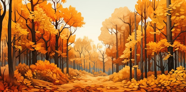 Prachtig zonnig landschap in de herfst Gouden tinten Generatieve AI