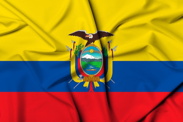 Prachtig zwaaiende en gestreepte achtergrondtextuur van de vlag van Ecuador met levendige kleuren