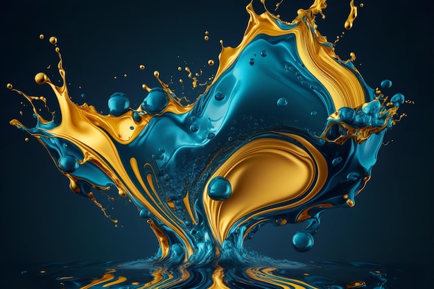 Prachtige abstracte achtergrond Vloeibare spatten Water en goud Generatieve AI