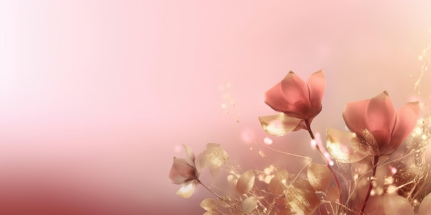 Prachtige abstracte goud en roze mistige ochtend foto bloemdessin achtergrond banner mooie generatieve AI AIG32