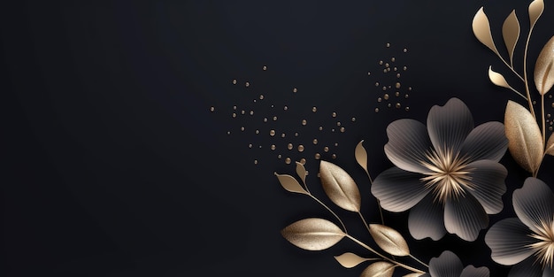 Prachtige abstracte zwarte en gouden luxe bloemdessin achtergrond mooie generatieve AI AIG32