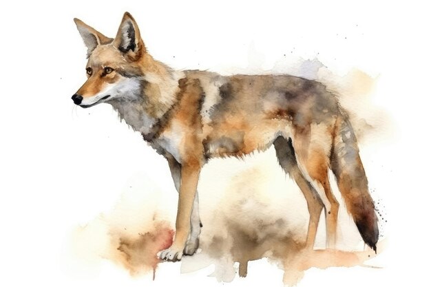 Prachtige aquarel tekening Coyote op een witte achtergrond minimalistische stijl generatieve AI