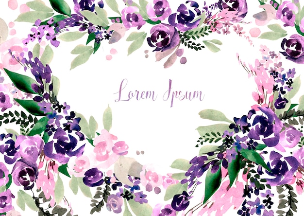 Prachtige aquarel trouwkaart met paarse bloemen Illustratie