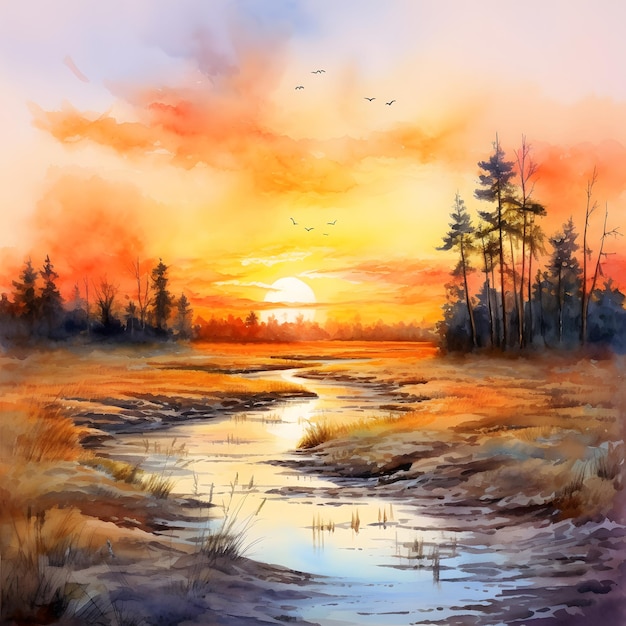 Prachtige aquarelzonsondergang