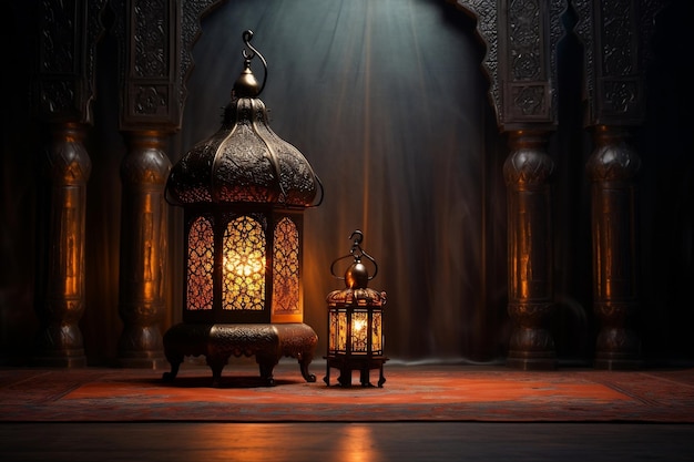 Prachtige Arabische lamp met een unieke achtergrondAI