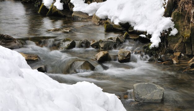 Prachtige berg waterval bedekt met ijs