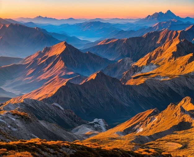 prachtige berglandschap zonsondergang met bergen