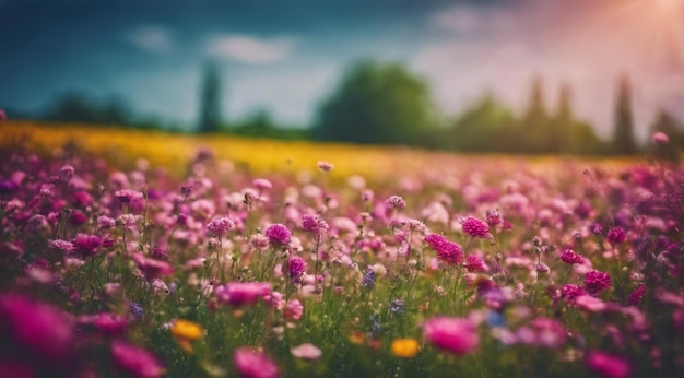 prachtige bloemenveld zomer scène prachtige bloemen in het veld groene natuur panoramisch uitzicht
