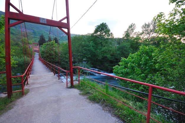 prachtige brug in de natuur over een wilde rivier