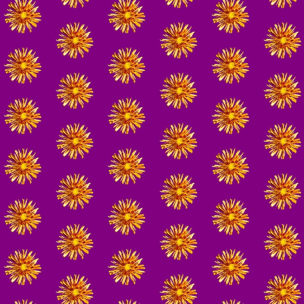 Prachtige chrysanten in geometrisch rasterpatroon op een violette achtergrond