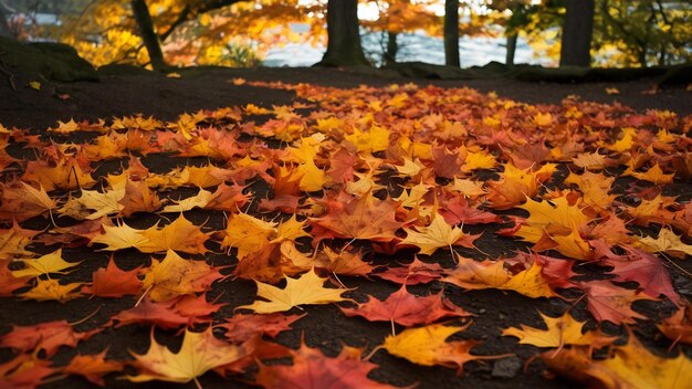 Prachtige dicht verspreide herfst esdoornbladeren compositie