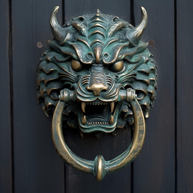 Prachtige drakenkop gemaakte deur gemaakt van brons Genative AI