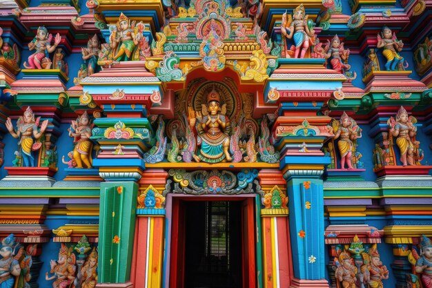 Foto prachtige hindoeïstische tempel met ingewikkelde kunstwerken en levendige kleuren