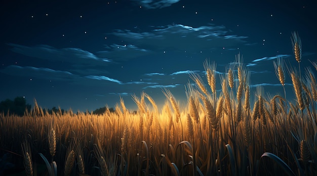 prachtige illustratie van een veld van rijpe tarwe tegen de blauwe hemel generatieve ai