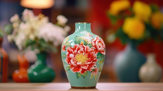prachtige keramische vaas met een boeket kleurrijke bloemen