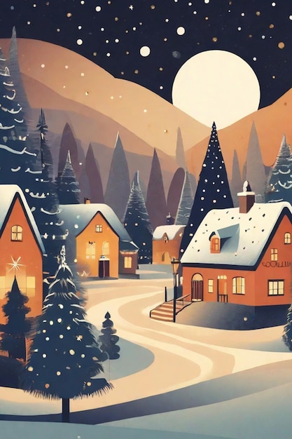 prachtige kerstboom winter sneeuw ai illustratie vintage ansichtkaart achtergrond