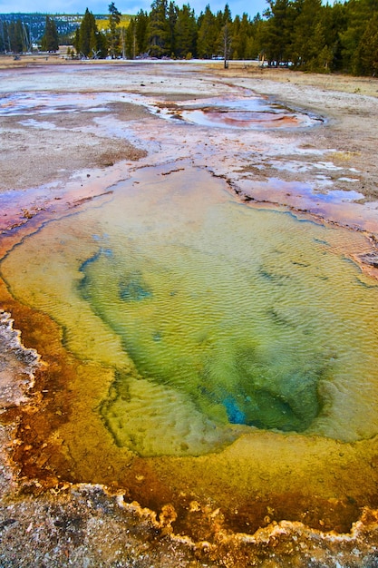 Prachtige kleine en diepe warmwaterbron met verschillende kleuren in Yellowstone