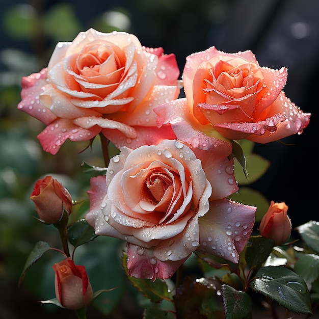 prachtige kleurrijke roos in de zon detail van roos met druppels water prachtige roos