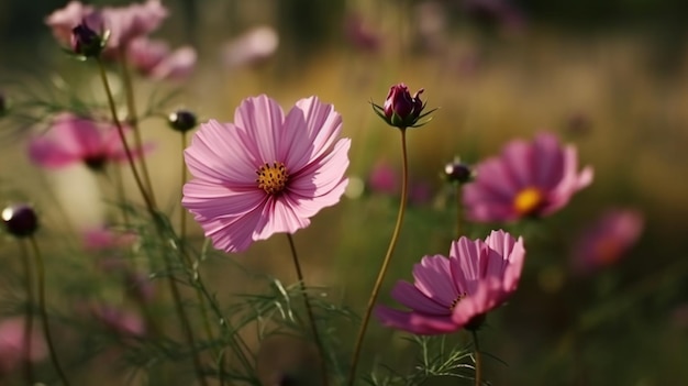 Prachtige kosmosbloemen bloeien in de tuin met kopieerruimte AI Generative