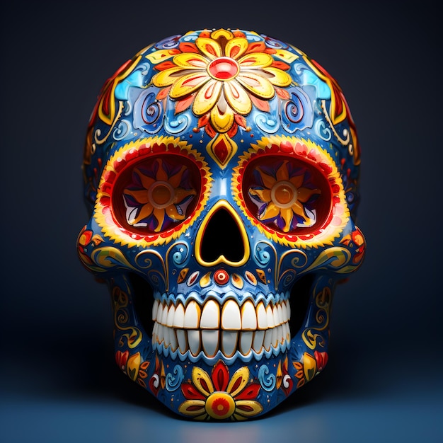 Prachtige kunst van Catrina Sugar Skull Mask met bloemenpatroon Day of the Dead Mexicaans skelethoofd