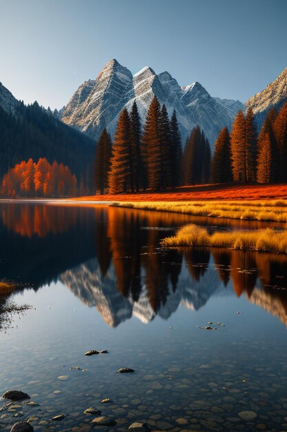 Prachtige landschapsfotografie behang achtergrond pieken lake canyon hemel witte wolken